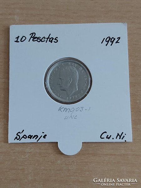Spanish 10 pesetas 1992 m, juan carlos i, cuni, in a paper case