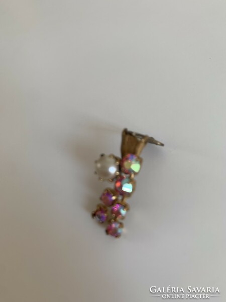 Antique Beautiful Incredible Pink Sparkling Stones and Pearl Copper Earring Clip