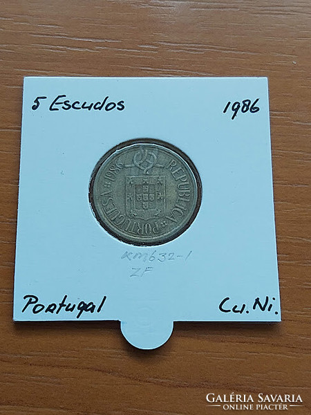 Portugal 5 escudo 1986 ni brass paper case