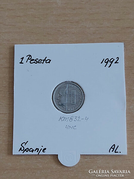 Spanish 1 peseta 1992 juan carlos i, alu. Small, in a paper case