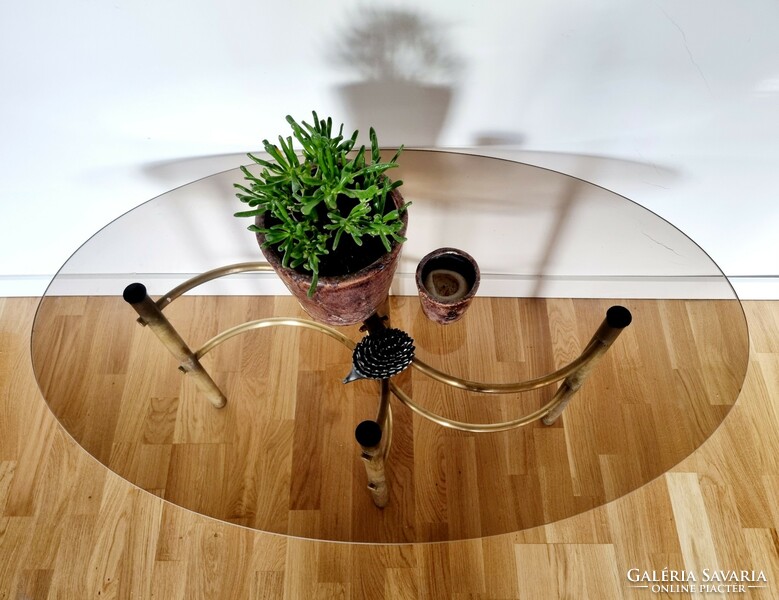 Vintage copper coffee table, glass table