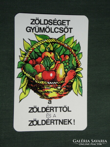 Kártyanaptár, Zöldért, Zöldker zöldség gyümölcs üzletek, grafikai rajzos, 1979,   (4)