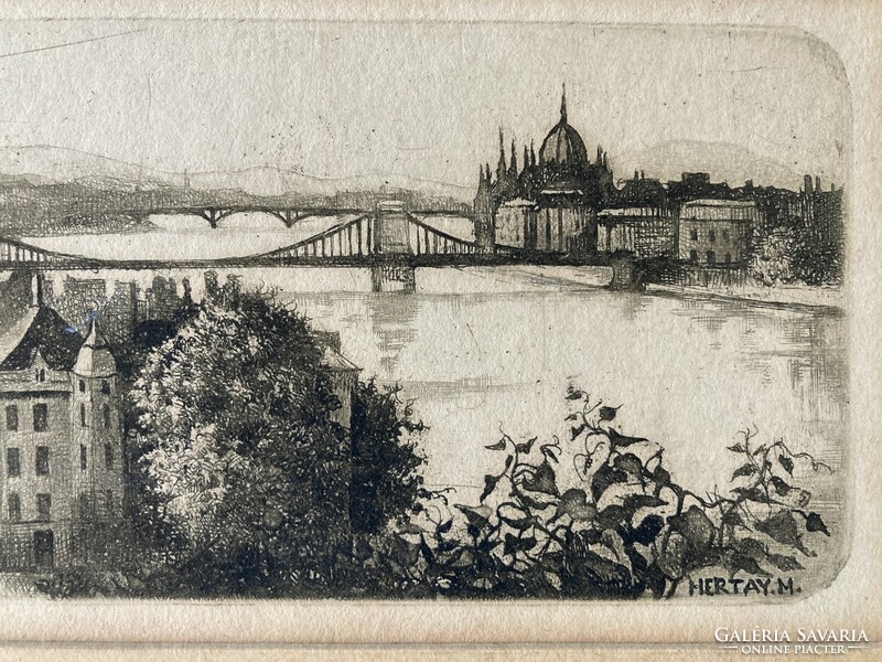 Mária Hertay (1932-2018): panorama of Budapest, artistic etching