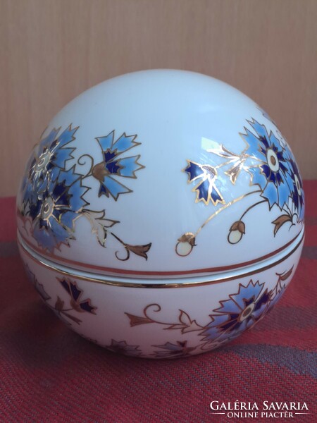 Showcase! Large Zsolnay egg-shaped bonbonier with cornflower pattern