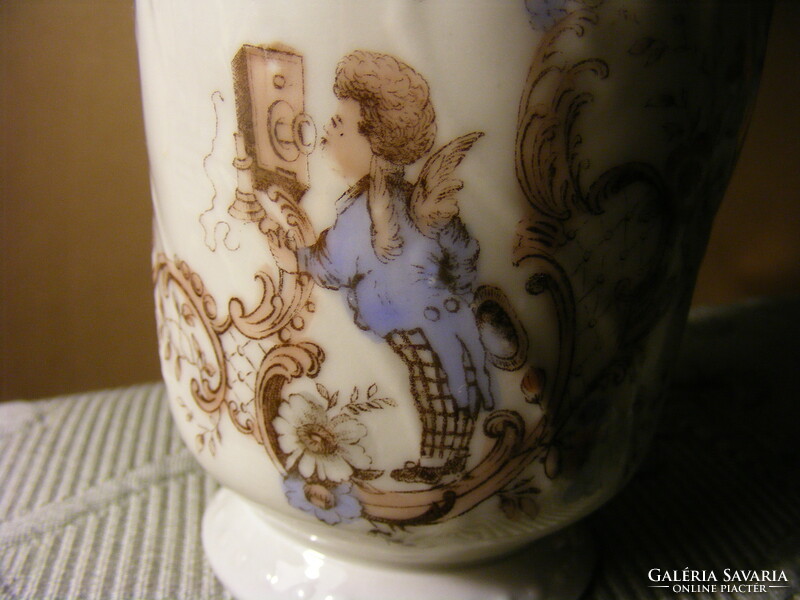 Antique footed mug cup with a funny image