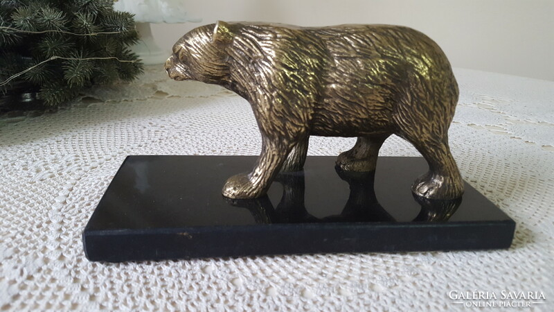 Bronze bear animal figure, on a marble base