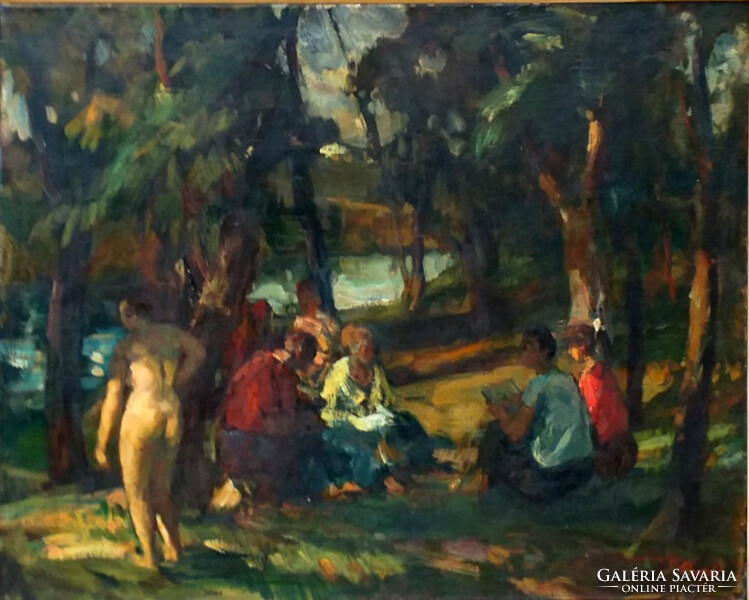 János P. Bak (1913 - 1981): nude outdoors (model)