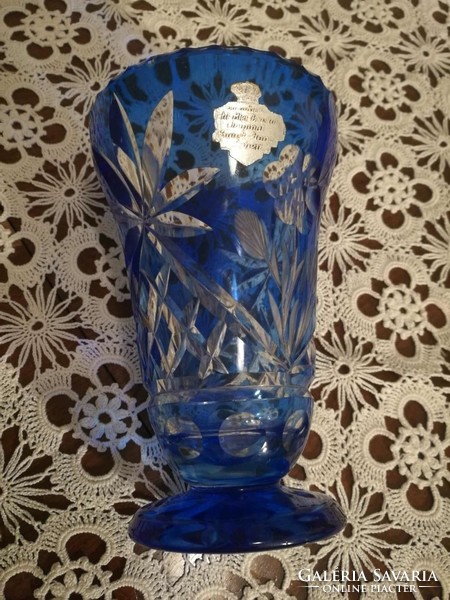 Blue lead crystal vase