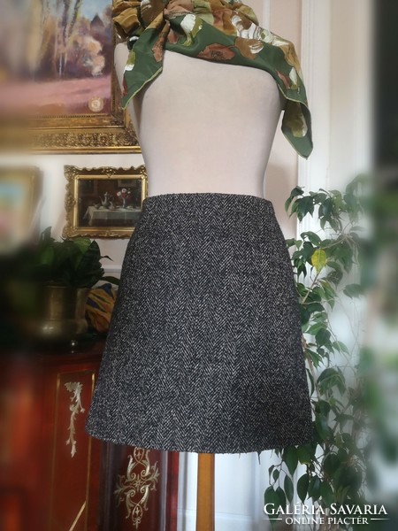 H&M 38-as tweed miniszoknya halszálka mintás barna szoknya
