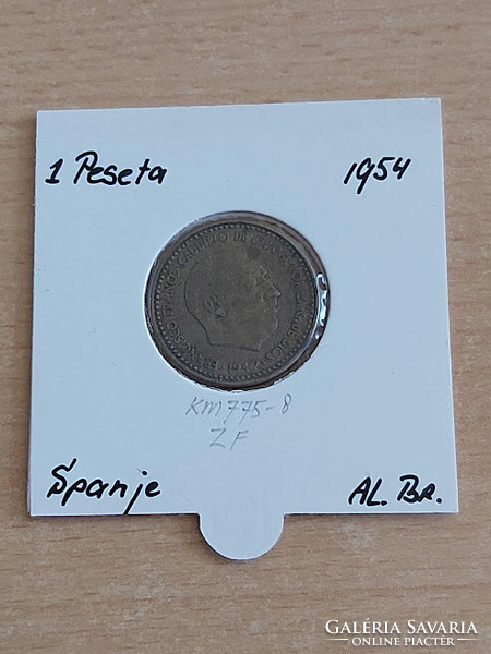 Spanish 1 peseta 1947 (54) aluminum-bronze, gral. Francisco franco in a paper case