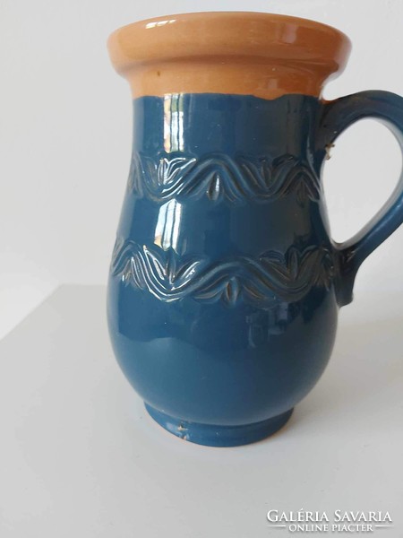 Glazed jug pot with folk flower pattern