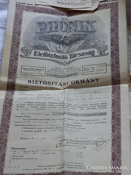 Phőnix life insurance policy 1931. May - 1944. Junius/Budapest, antique paper