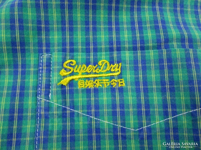 Original superdry (s) sporty elegant checkered long sleeve men's shirt