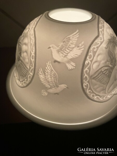 Különleges litofán porcelán mécsestartó angyalkás