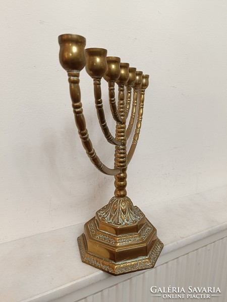 Antique menorah Judaica copper Jewish candle holder 7 branch menorah 470 8248