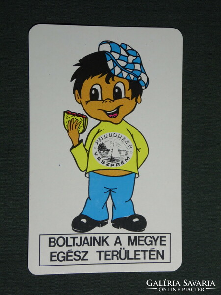 Kártyanaptár,Pannonker élelmiszer ABC áruházak Veszprém, grafikai rajzos,reklám figura  ,1980,   (4)