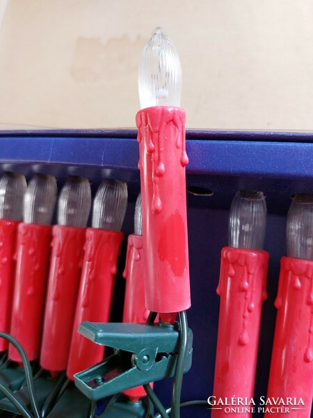 Retro karácsonyfa fényfűzér piros gyertyás csipeszes izzósor gyertya alakú égősor