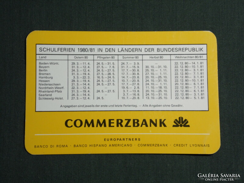 Card Calendar, Germany, Commerzbank, 1980, (4)