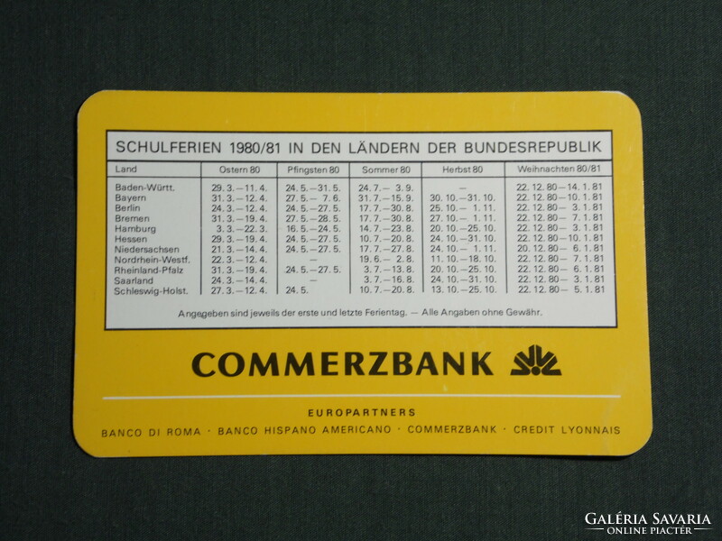 Kártyanaptár, Németország, Commerzbank ,1980,   (4)