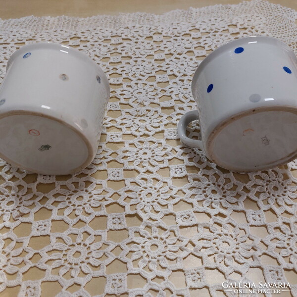 Zsolnay porcelain antique rare blue speckled, polka-dot marked sour cream bowl, mug, cup