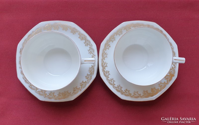 Bavaria német porcelán teás kávés szett arany mintával csésze csészealj tányér