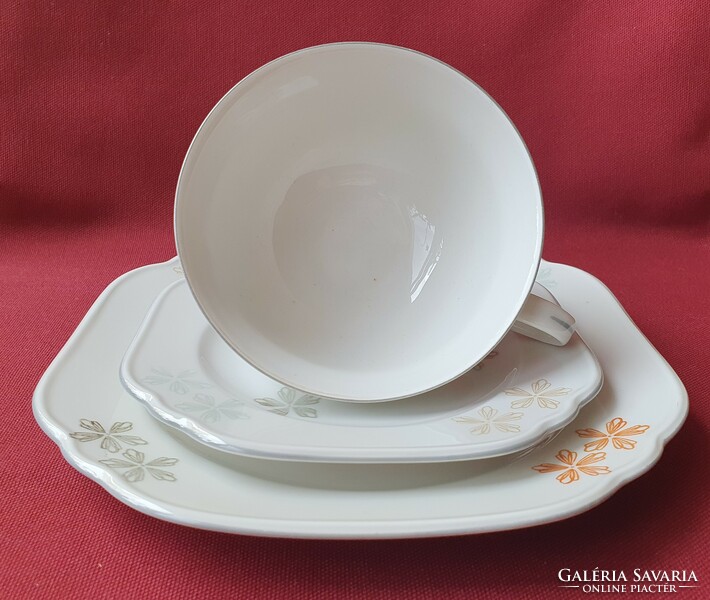 Lettin német porcelán reggeliző szett kávés teás csésze csészealj kistányér virág mintával tányér