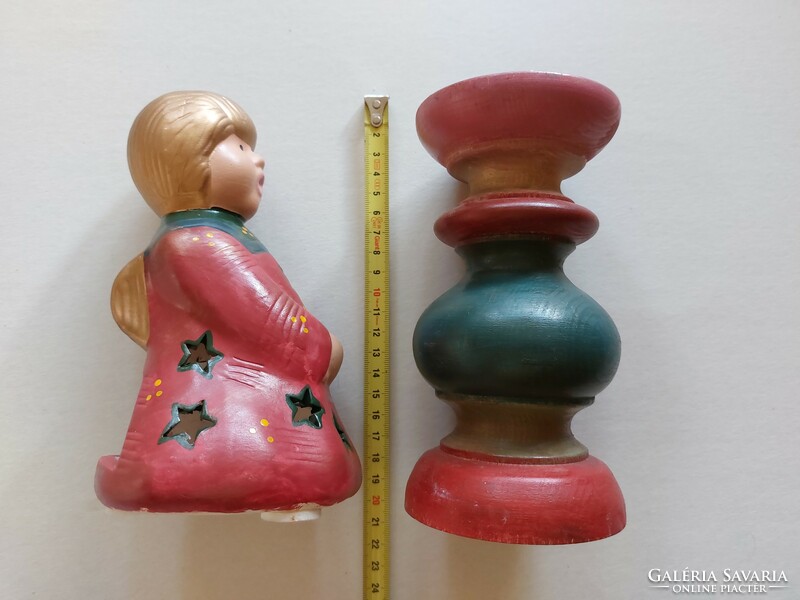 Christmas ceramic angel candle holder wooden candle holder red green