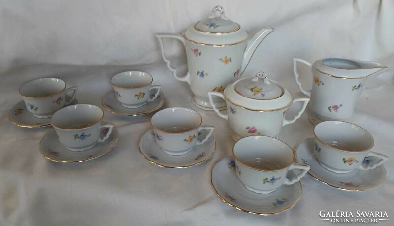 Zsolnay baroque with gold feathered relief patterns - small floral coffee set