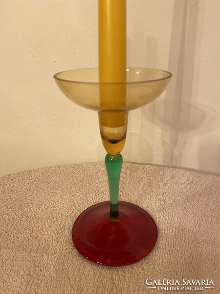 Különleges modern muránói üveg színes gyertyatartó kb 20 cm