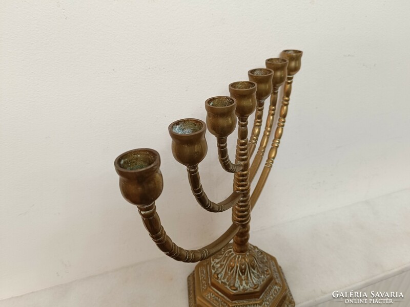 Antique menorah Judaica copper Jewish candle holder 7 branch menorah 470 8248