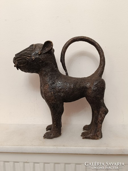 Antique Benin Heavy Bronze Leopard Panther Statue Africa Benin 467 8209