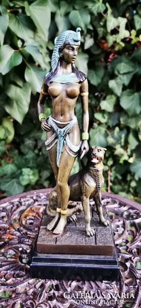 Cleopatra and the cheetah - bronze statue