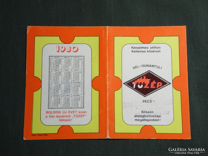 Card calendar, Tüzép building materials company from Transdanubia, fészek store, Pécs, 1980, (4)