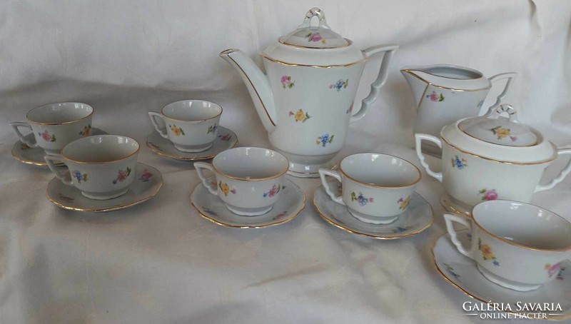Zsolnay baroque with gold feathered relief patterns - small floral coffee set