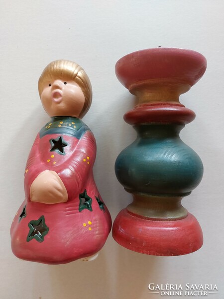 Christmas ceramic angel candle holder wooden candle holder red green