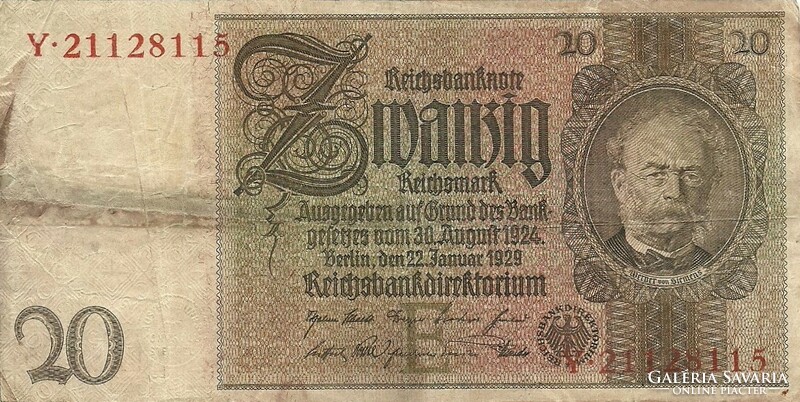 20 Reichsmark 1929 Germany watermark werner von siemens 1.