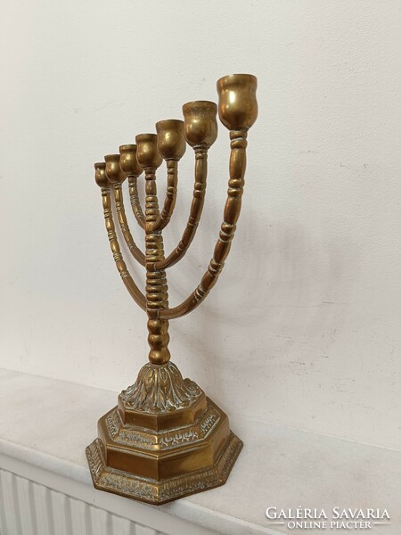 Antique menorah Judaica copper Jewish candle holder 7 branch menorah 470 8248