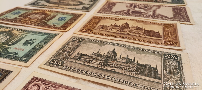Pengő-milpengő even series from 1945/46: from 10 thousand to 1 billion (vf-vg) | 12 banknotes