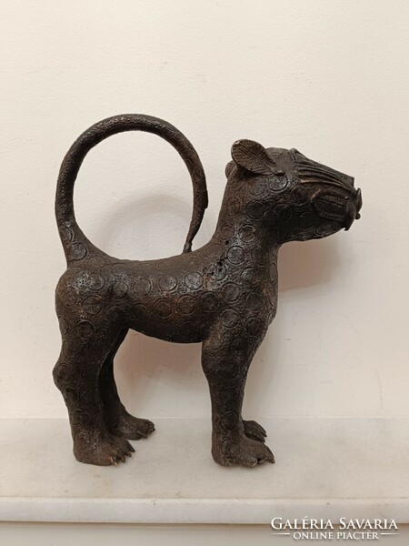 Antique Benin Heavy Bronze Leopard Panther Statue Africa Benin 467 8209