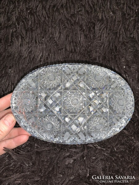 Large oval crystal bonbonier with lid 17x11x11 cm