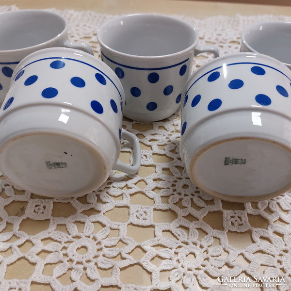 Zsolnay retro, kék pöttyös, porcelán bögrék, csészék