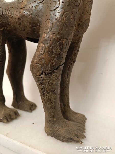 Antique benin heavy bronze leopard panther statue africa benin 466 a 8208