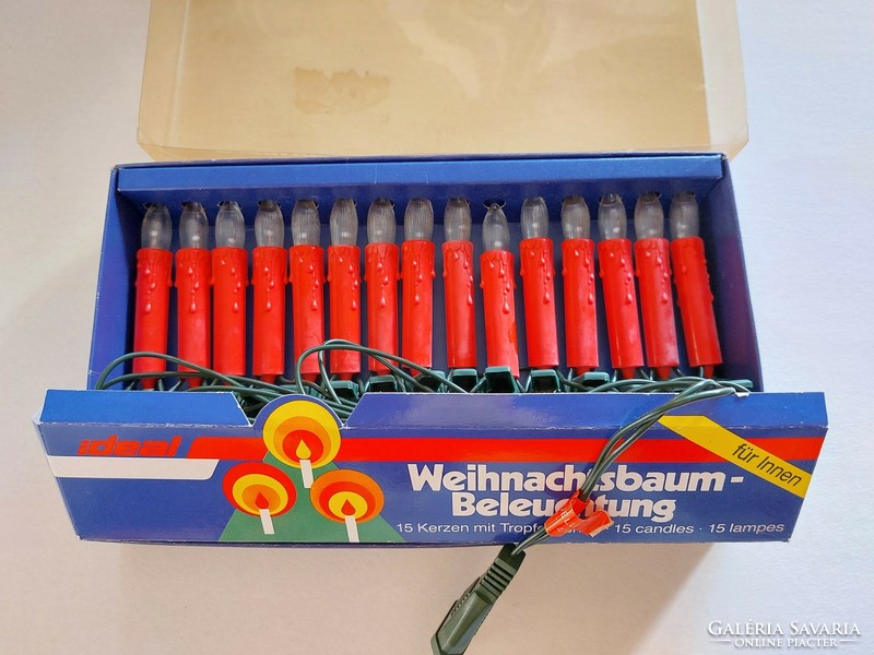 Retro karácsonyfa fényfűzér piros gyertyás csipeszes izzósor gyertya alakú égősor