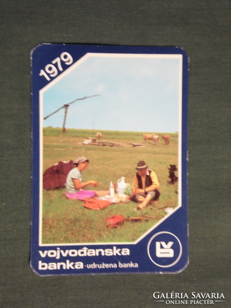 Card calendar, Yugoslavia, Serbian, versec, Vojvodina, bank, cowherd, 1979, (4)