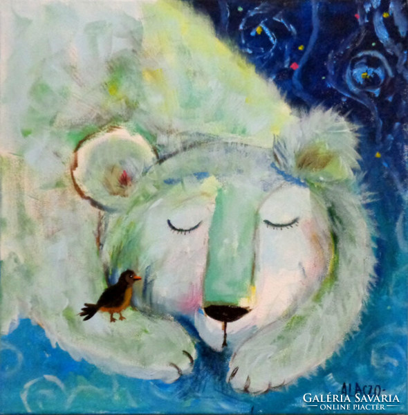 Polar bear - original acrylic painting on canvas (contemporary painter/graphic artist agnes laczó)