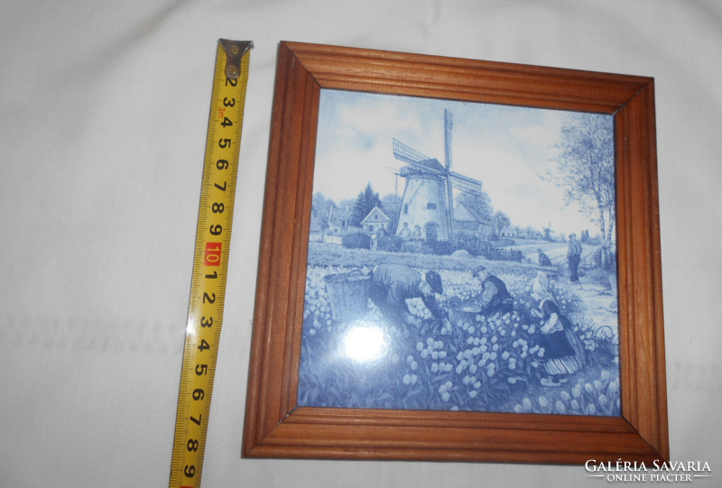 Porcelain picture - with Dutch life scene: with frame 18 cm x 18 cm