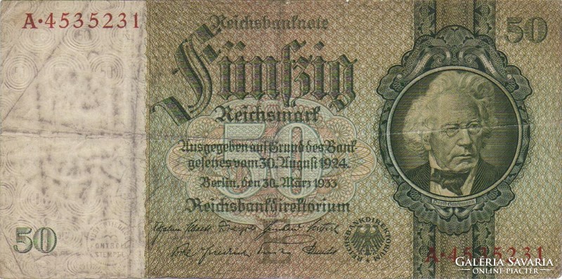 50 reichsmark 1933 Németország Vízjel David Hansemans 1.
