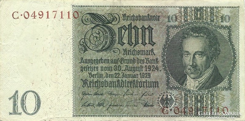 10 Reichsmark 1929 Germany watermark tulip