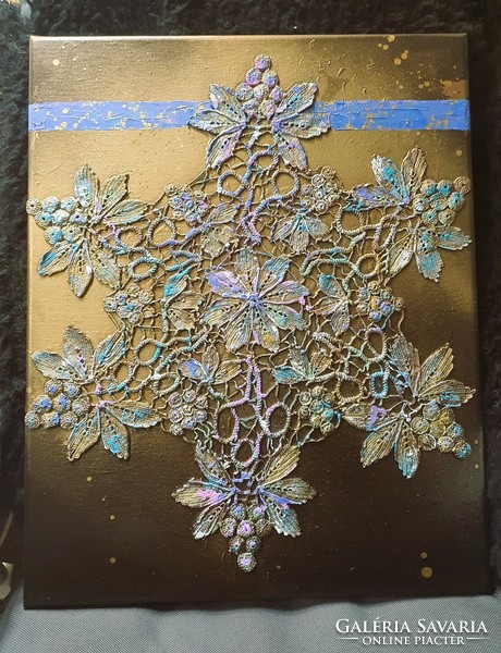 Lace snowflake - acrylic and mixed media painting