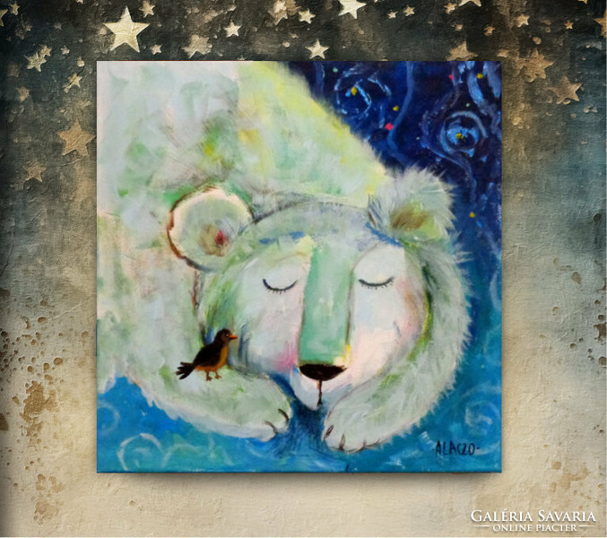 Polar bear - original acrylic painting on canvas (contemporary painter/graphic artist agnes laczó)